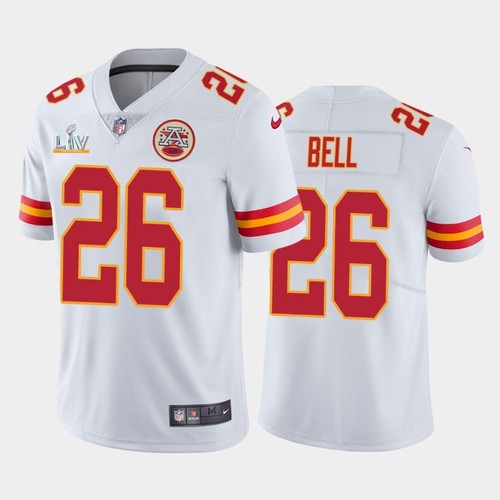 Men's Kansas City Chiefs #26 Le'Veon Bell White NFL 2021 Super Bowl LV Stitched Jersey Men's Kansas City Chiefs #26 Le'Veon Bell White NFL 2021 Super Bowl LV Stitched Jersey